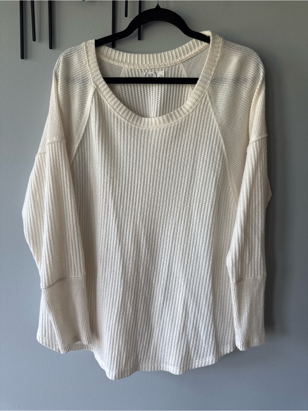 Maurices Cream Ribbed Scoop-Neck Waffle Sweater